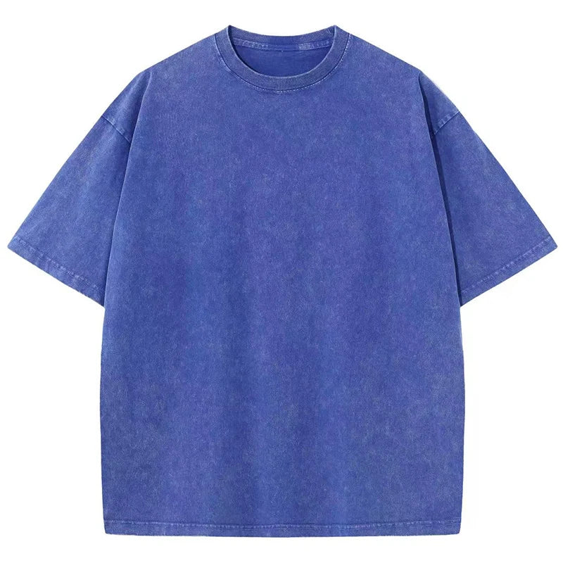 Cotton Washed T-shirt Casual Vintage Short Sleeve