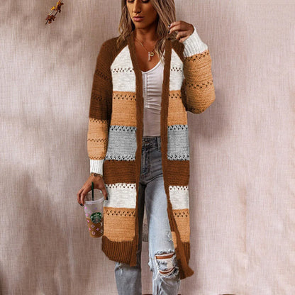 Multi-Color Mid-Length Knitted Cardigan Sizes to 3XL