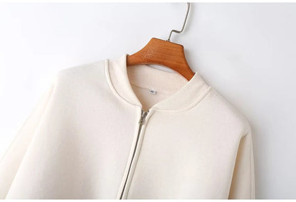 Warm 2 Piece Sweatsuits, Thick Fleece, Zipper Jacket, Batwing Sleeves, Clean Lines