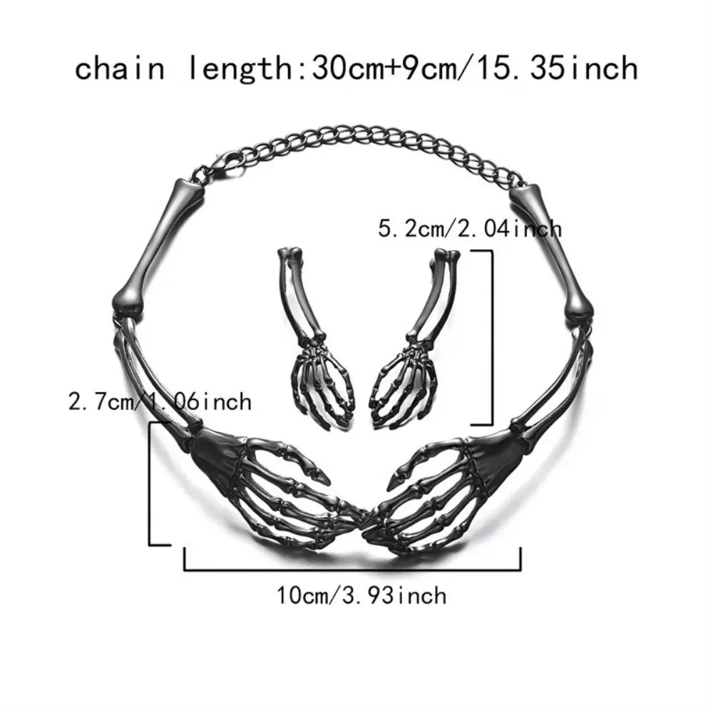 Halloween Skeleton Jewelry Gothic Skeleton Hands Choker and Earrings Set