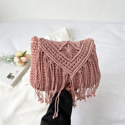 Cotton Woven Crossbody Bags  Small Tassel Handbag Messenger Bags