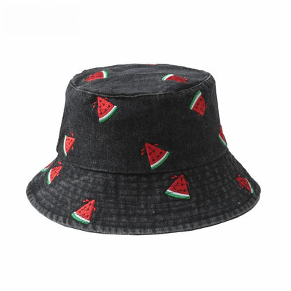 Washed Denim Embroidered Watermelon, Bows, and Cherries to choose from in various colors!
