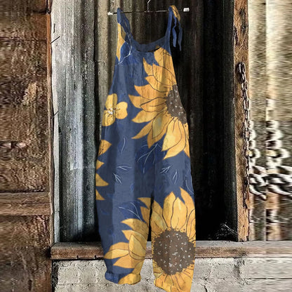 Sunflower Pattern Jumpsuits Casual Loose, Shoulder string ties; Variety of patterns