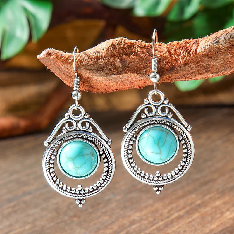 Vintage Tibetan Silver Geometric Turquoise Drop Dangle Earrings. 34 Variations