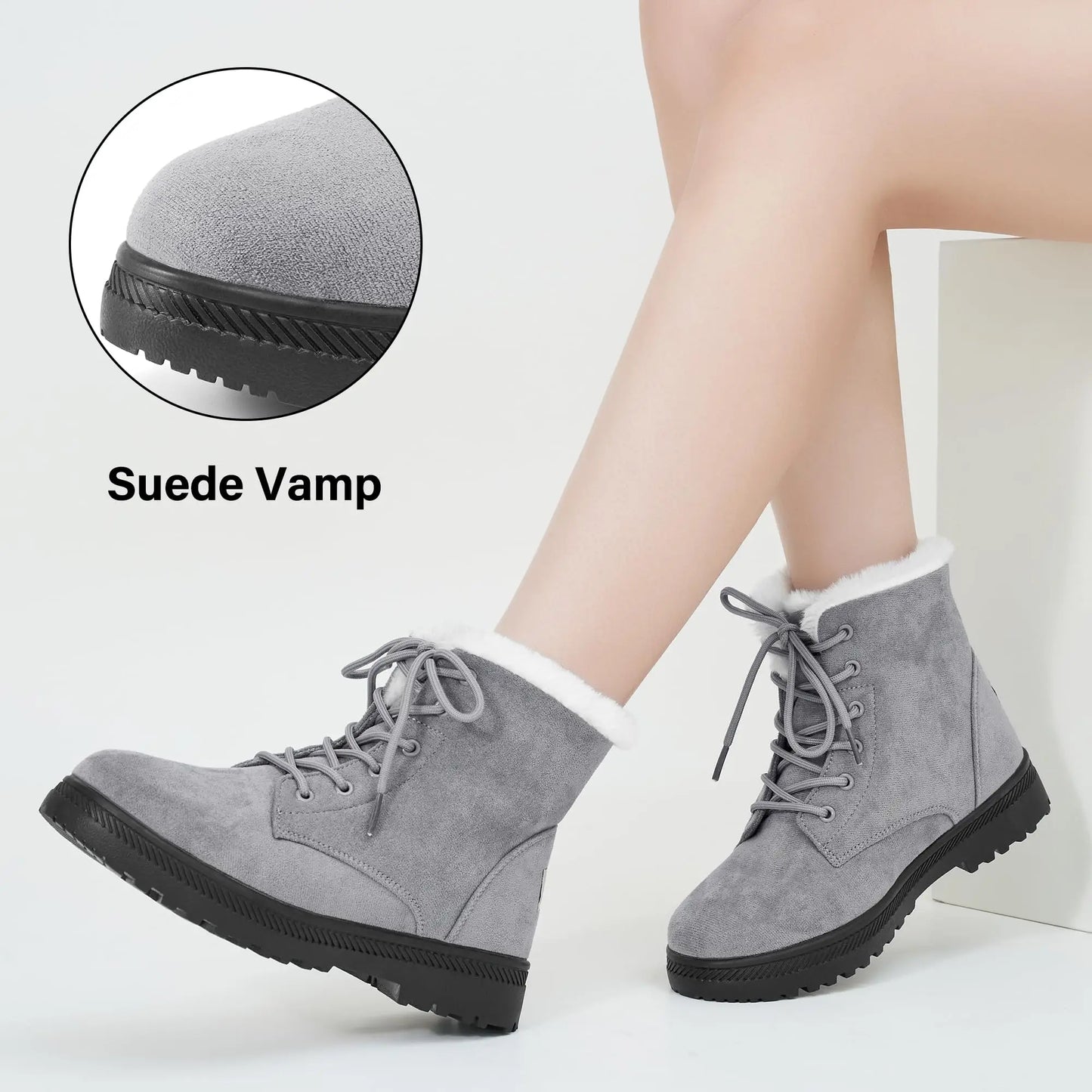 Crestar Winter Snow Boots for Women Warm Fur Lined, Ankle Boots, Lace Up, Non-Slip in Dark and Light Blue, Khaki, Red, and Black