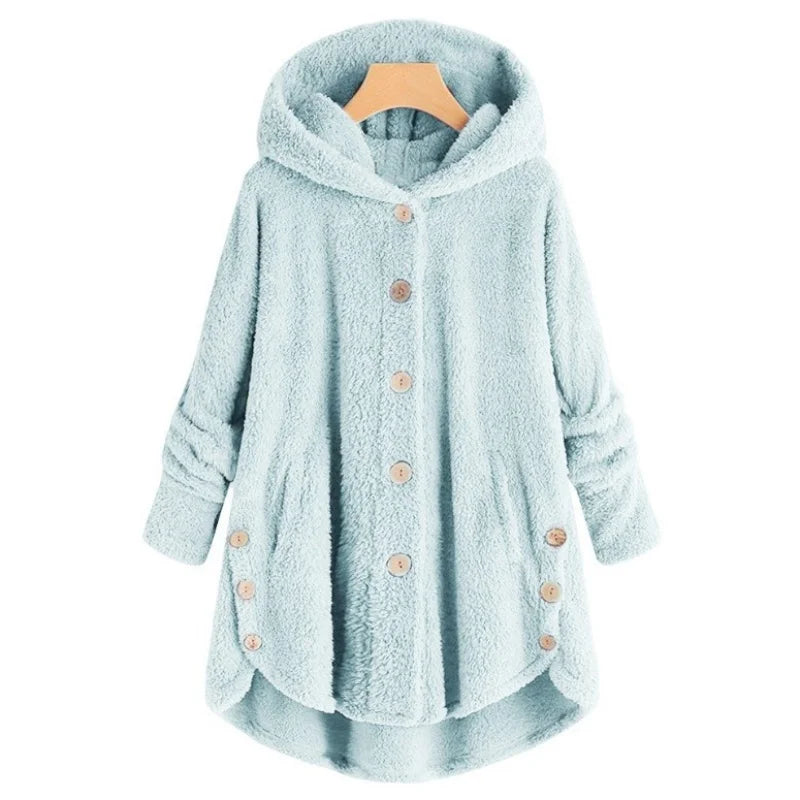 Winter Button Coat, Loose, Hooded, Plush Coat in 6 Colors