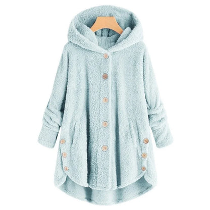 Winter Button Coat, Loose, Hooded, Plush Coat in 6 Colors