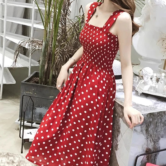 Polka Dot Dress sizes to 2XL  Backless, A-Line, Shoulder Straps creating a Square Neckline