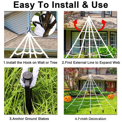 16 Feet Halloween Triangle Spider Web, Plush Simulation Spider Web, Haunted Home Outdoor Yard Decoration (Web Only)