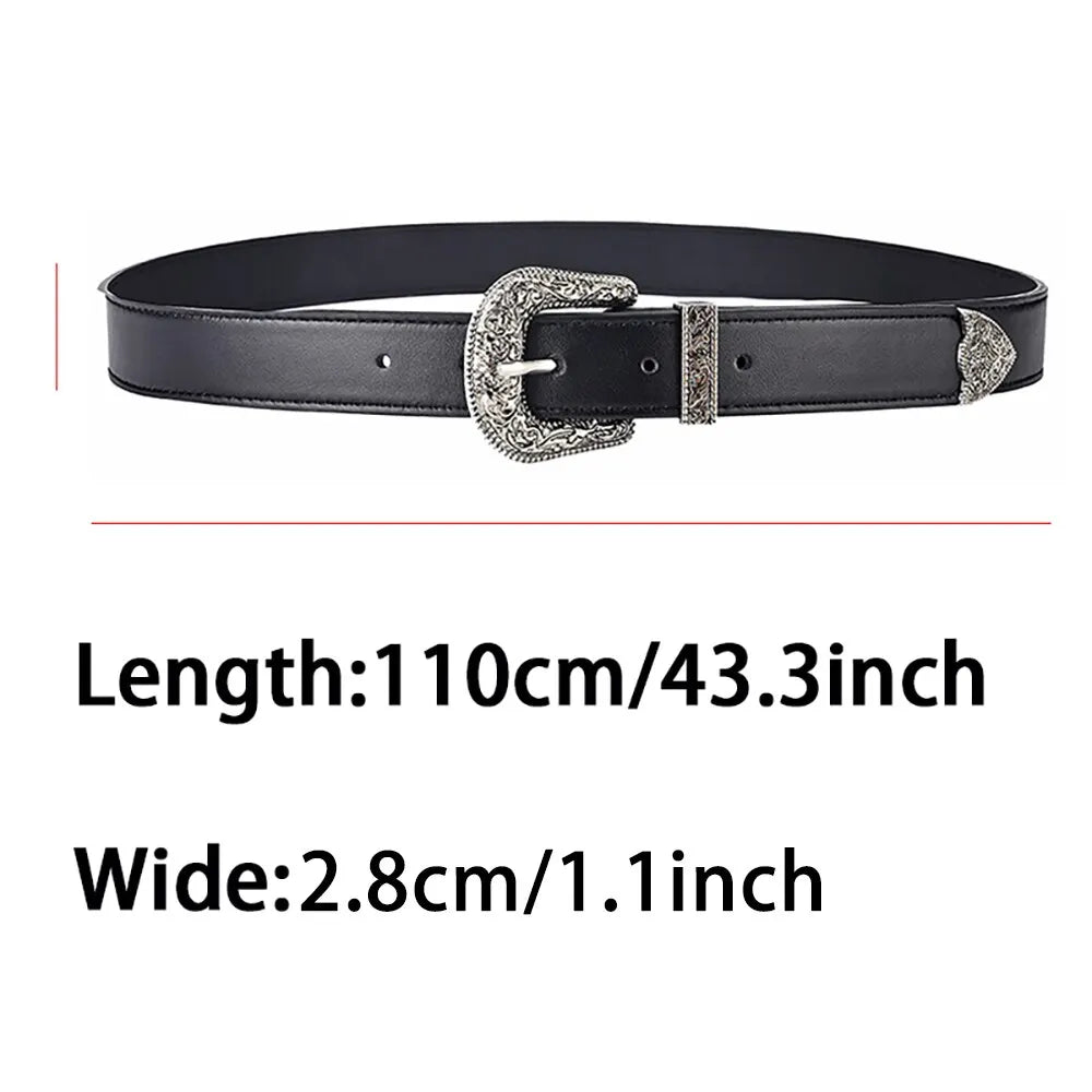 Vintage Carved Needle Buckle Belt PU Leather Belt