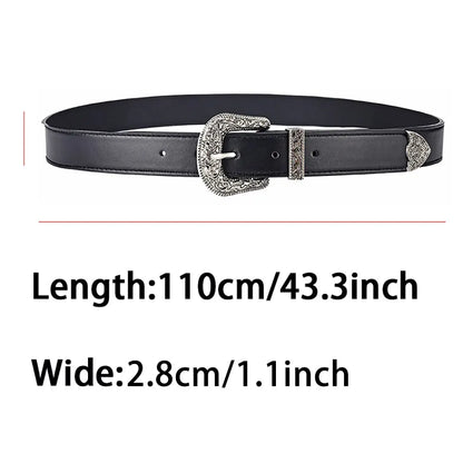 Vintage Carved Needle Buckle Belt PU Leather Belt