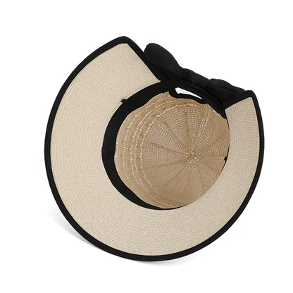 Bow-tied Straw Sun Hat with Ponytail Hole  in 3 Colors