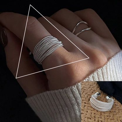 Sterling Silver Rings INS Fashion Vintage Hollow Lines  Adjustable  Jewelry