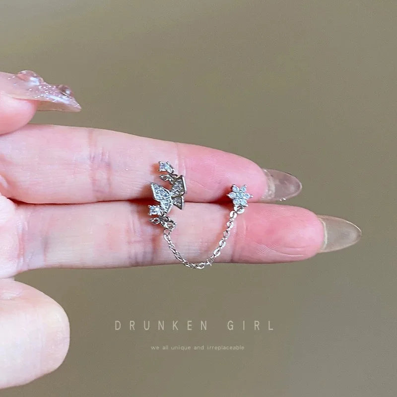 1 PC Pierced ear chain connecting 2 interesting earrings. Punk Jewelry