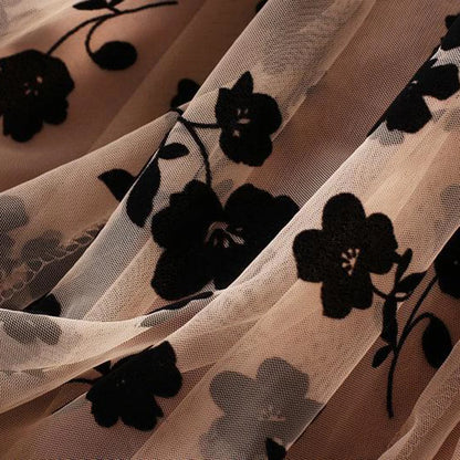 Floral Tulle High-Waisted Gathered Skirts, Elastic Waist, Polyester under Tulle