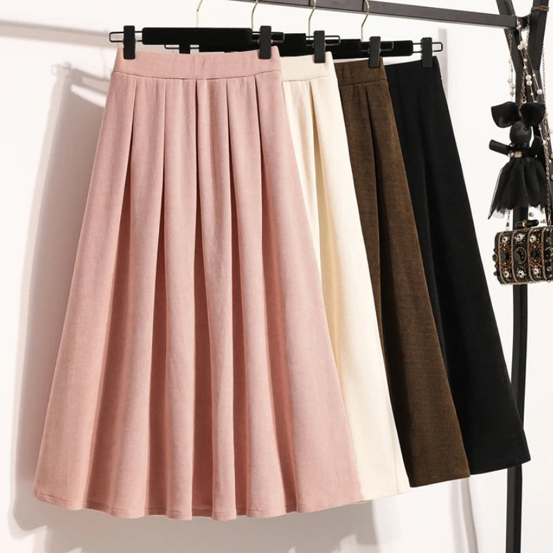 Sizes to 4XL, Pleated Solid Color Maxi Skirt with Elastic Back Waistband