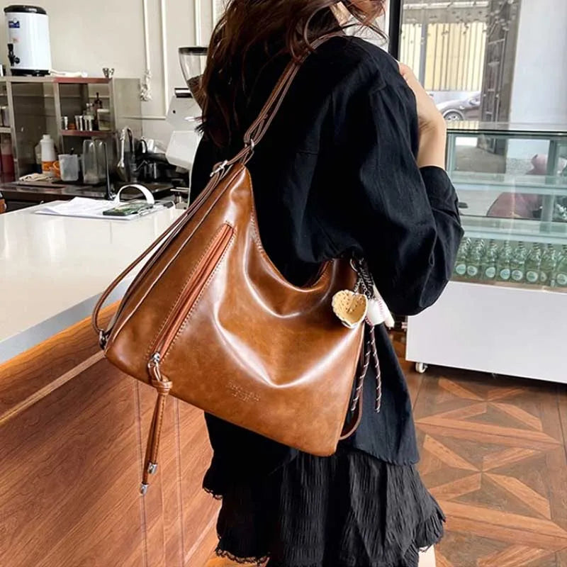 Multifunctional Crossbody Tote Bag Feaux Leather in Black or Brown