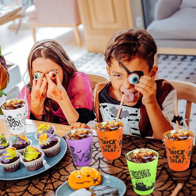 24Pcs Halloween Drinking Cups, Boo, Skeleton, Happy Halloween, Trick or Treat, and more for a Colorfully Spooky Halloween Party