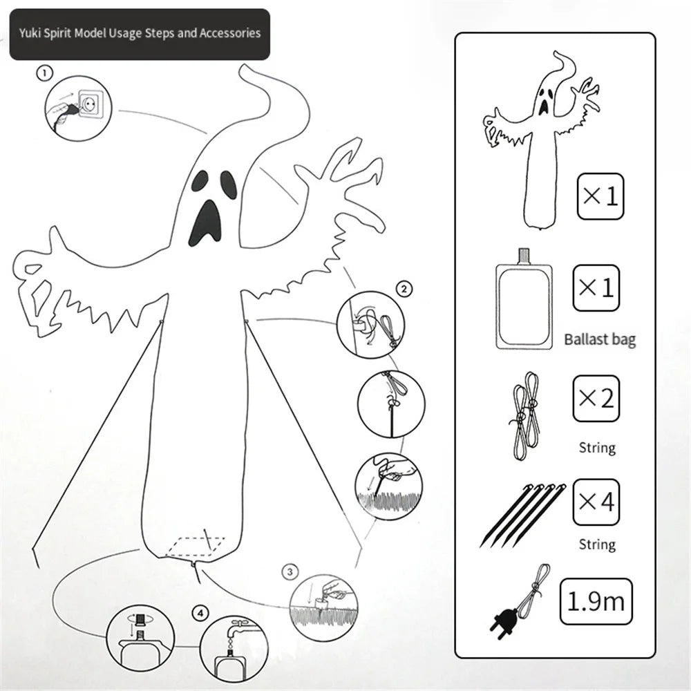 Halloween Inflatable Ghost, LED Light-up Ghost Decoration, Prop for Yard,