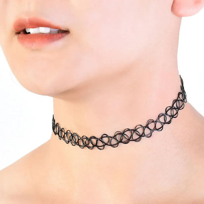 12Pc Vintage Neck Tattoo Choker Light, Thin Elastic Punk Tattoo Choker Stretch