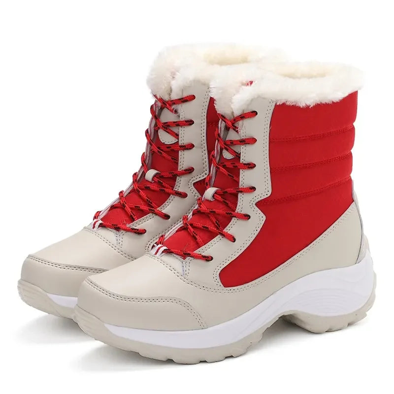Lightweight Ankle Snow Boots with Slight Platform: Red and White, Tan and White, Navy, and Black