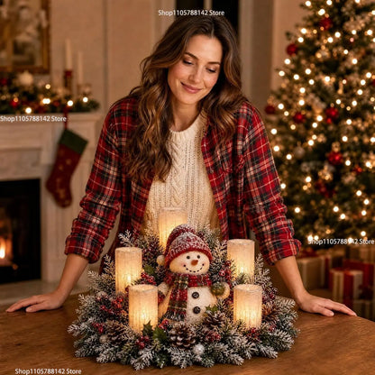 Christmas Lighted Table Centerpiece, Flameless Candle Glow, 8 Designs