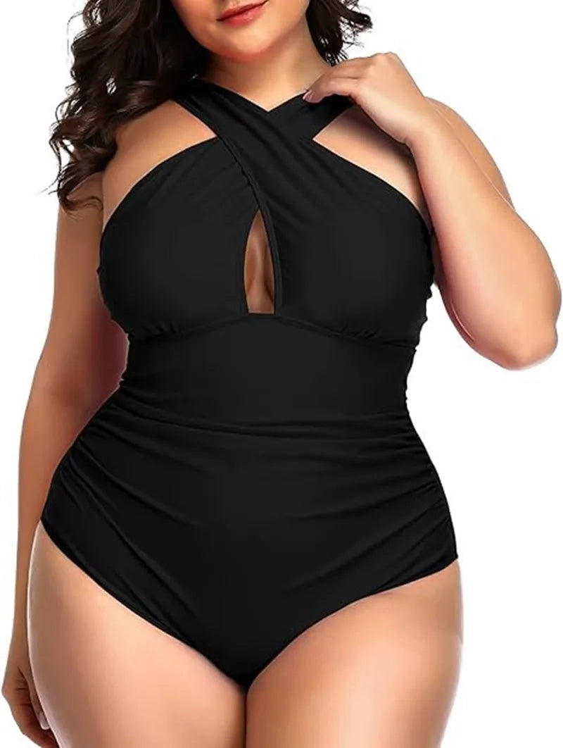 Sizes to 5XL One Piece Swimsuits Front Top Cross Tummy Control Also Comes in Black