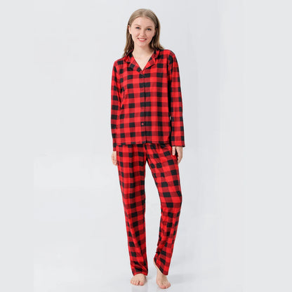 Christmas Family Pajamas Plaid Print Mother Father Kids Matching Full Sleeve, Button Shirt, Child's Set or Gown