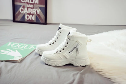 Short Snow Boots, Anti‑Slip, Warm Fur Lined, Lace-Up Casual Ankle Boots, Come in Black, White, Tan