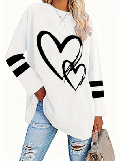 Plus Size eyelet hollow solid  heart-shaped printed long-sleeved Light Stretch, Casual.  Available in 6 Colors