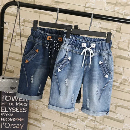 Denim Shorts Up to 5XL,  knee length, pockets, stretch waist
