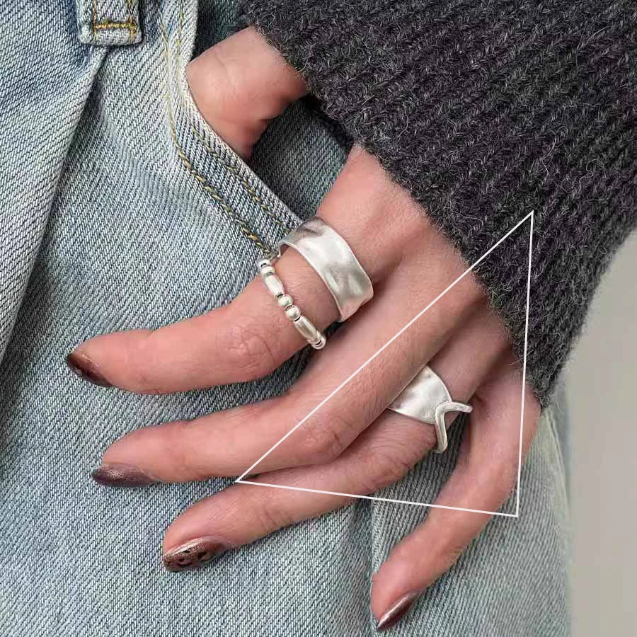 Sterling Silver Rings INS Fashion Vintage Hollow Lines  Adjustable  Jewelry