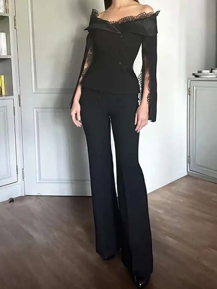 2 Pcs Set Boat Neck Long Lace Slit Sleeves Off the Shoulders Lace Neckline (Can be worn different ways)