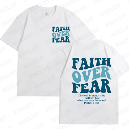 Sizes to 3XL Wide Variety of Colors "Faith Over Fear" T-shirts Christian Clothes Sportswear Bible verse