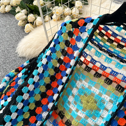 Boho Crocheted Knit Cardigan Midi Length