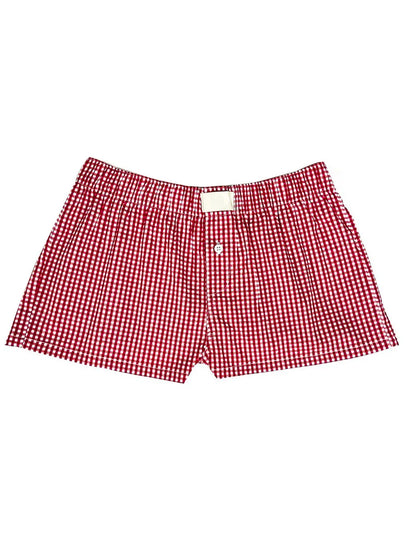 Retro Plaid Print Elastic Low Waist Button Front Loose Boxers