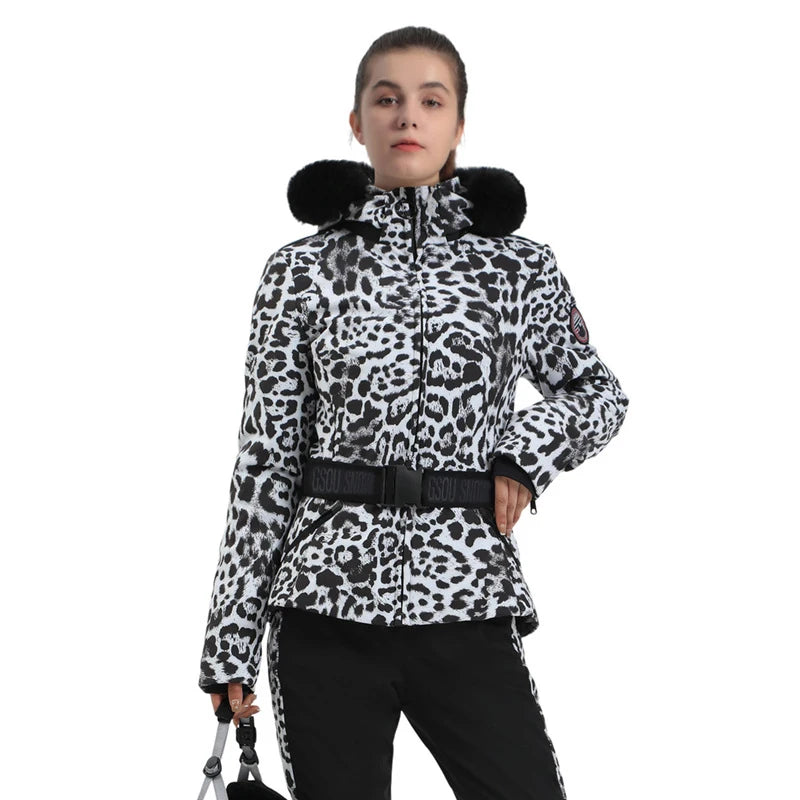 Warm Windproof Hooded Ski Jacket in 8 colors, including Black and White Houndstooth. Ski Pants Sold Separately