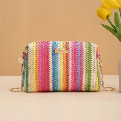 Small Rattan Knit Flap Bag with cross shoulder chain 6 colors