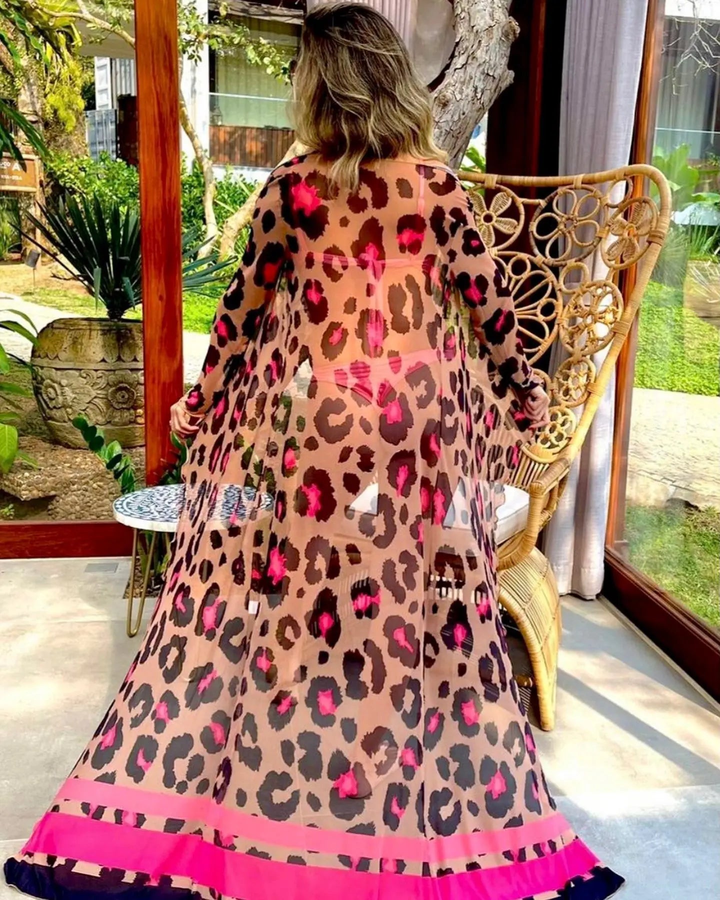 Chiffon Tie Robe with Large Swing Ruffles and Puff Sleeves
