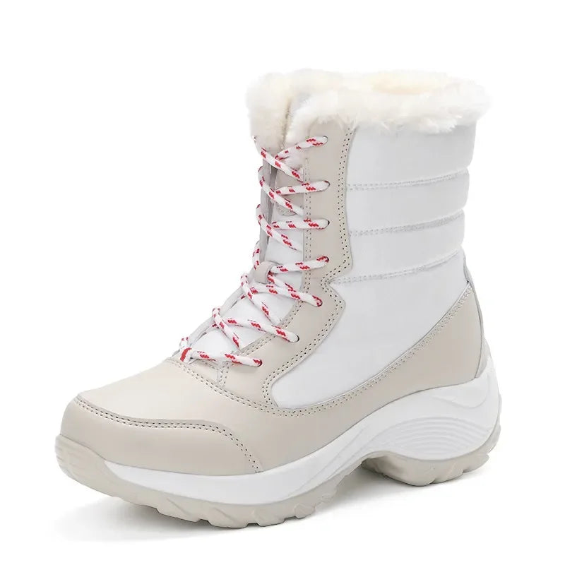 Lightweight Ankle Snow Boots with Slight Platform: Red and White, Tan and White, Navy, and Black