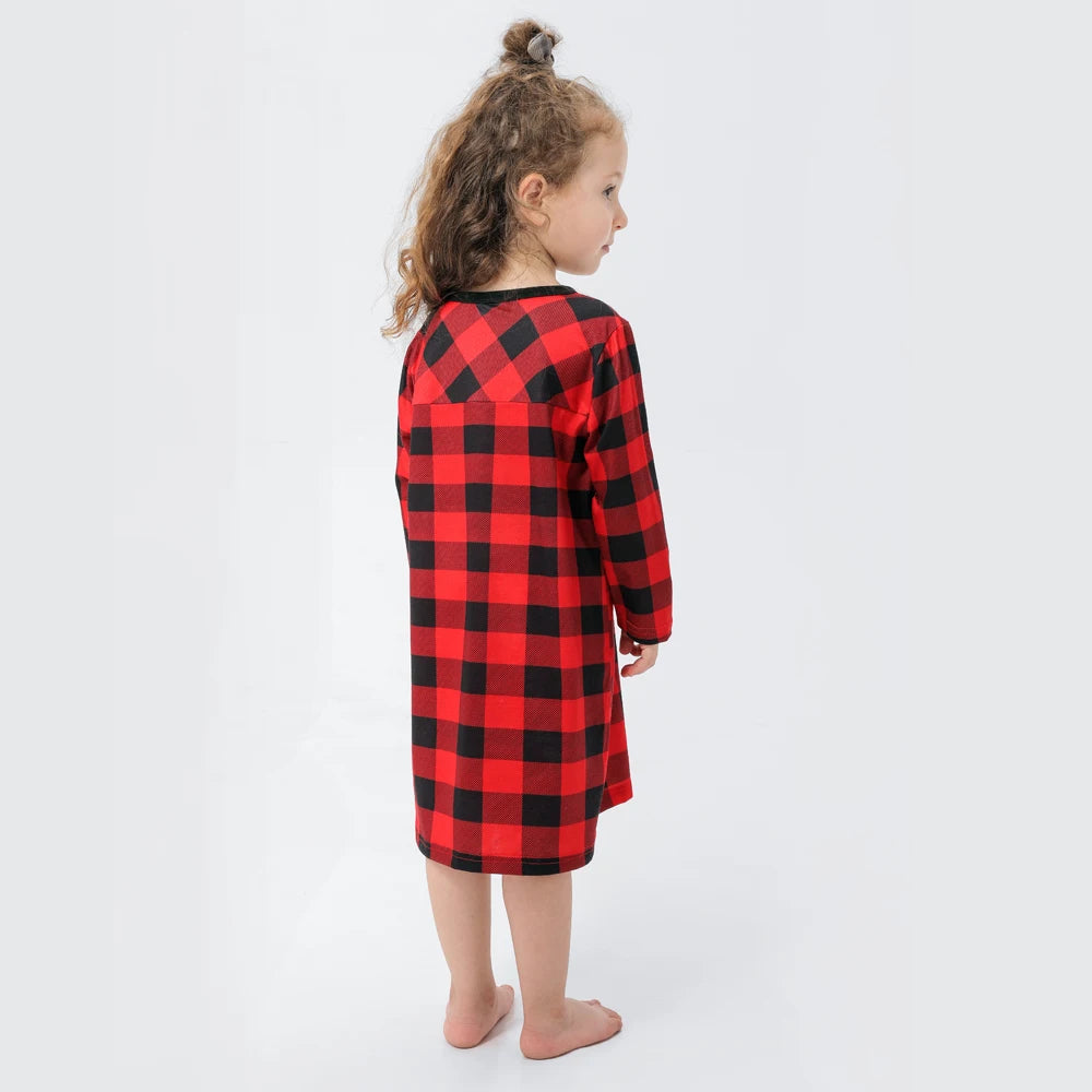Christmas Family Pajamas Plaid Print Mother Father Kids Matching Full Sleeve, Button Shirt, Child's Set or Gown