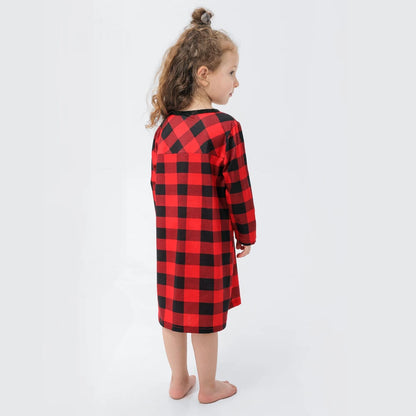 Christmas Family Pajamas Plaid Print Mother Father Kids Matching Full Sleeve, Button Shirt, Child's Set or Gown