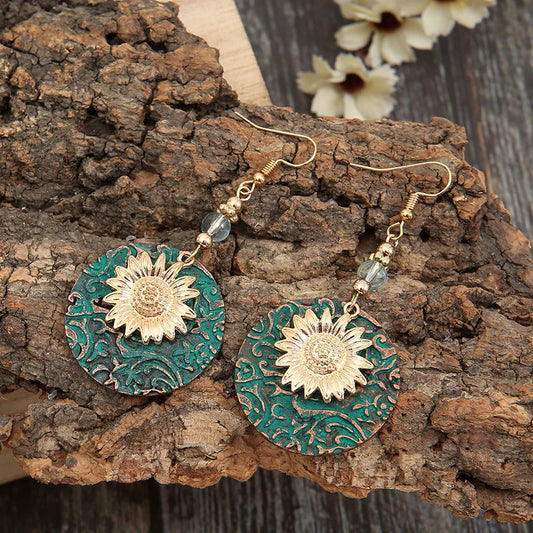 Boho Sunflower Earrings Vintage Drop Earrings