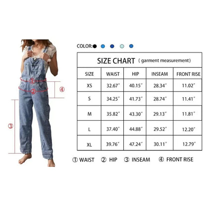 Casual Denim Overalls Loose Fit Long Bib Pants in White, Black, Dark and Light Blue