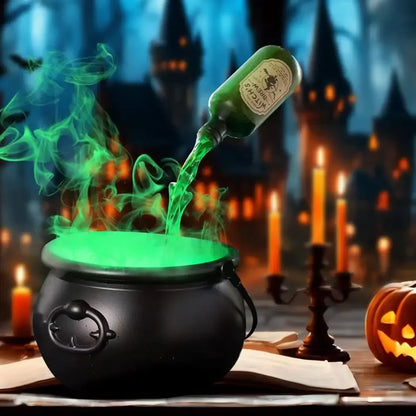 1 Set. Halloween Witch Cauldron with LED Light & Fog Mist Maker.  Skeleton in Cauldron for Spooky Hocus Pocus Decoration