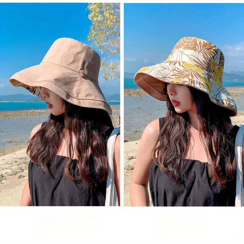 Bohemian Reversible Bucket Hat - Oversized Floral Print Sun