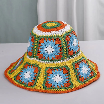 Bright Colored Floweed Crocheted Fisherman Hat