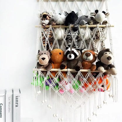 Boho Hand-woven Storage Hammock Rack Ideal for Children's Room Plush Toy Storage Display Shelf Home Decor Organizer Mesh Wall Art Tapestry