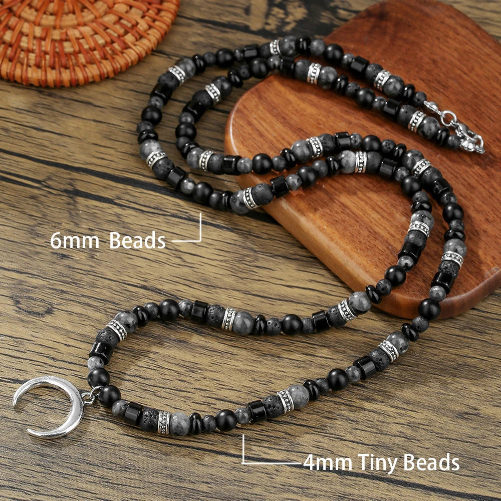 Retro Boho African Stone Necklace Hippie Long Beaded Necklace Tribal Jewelry