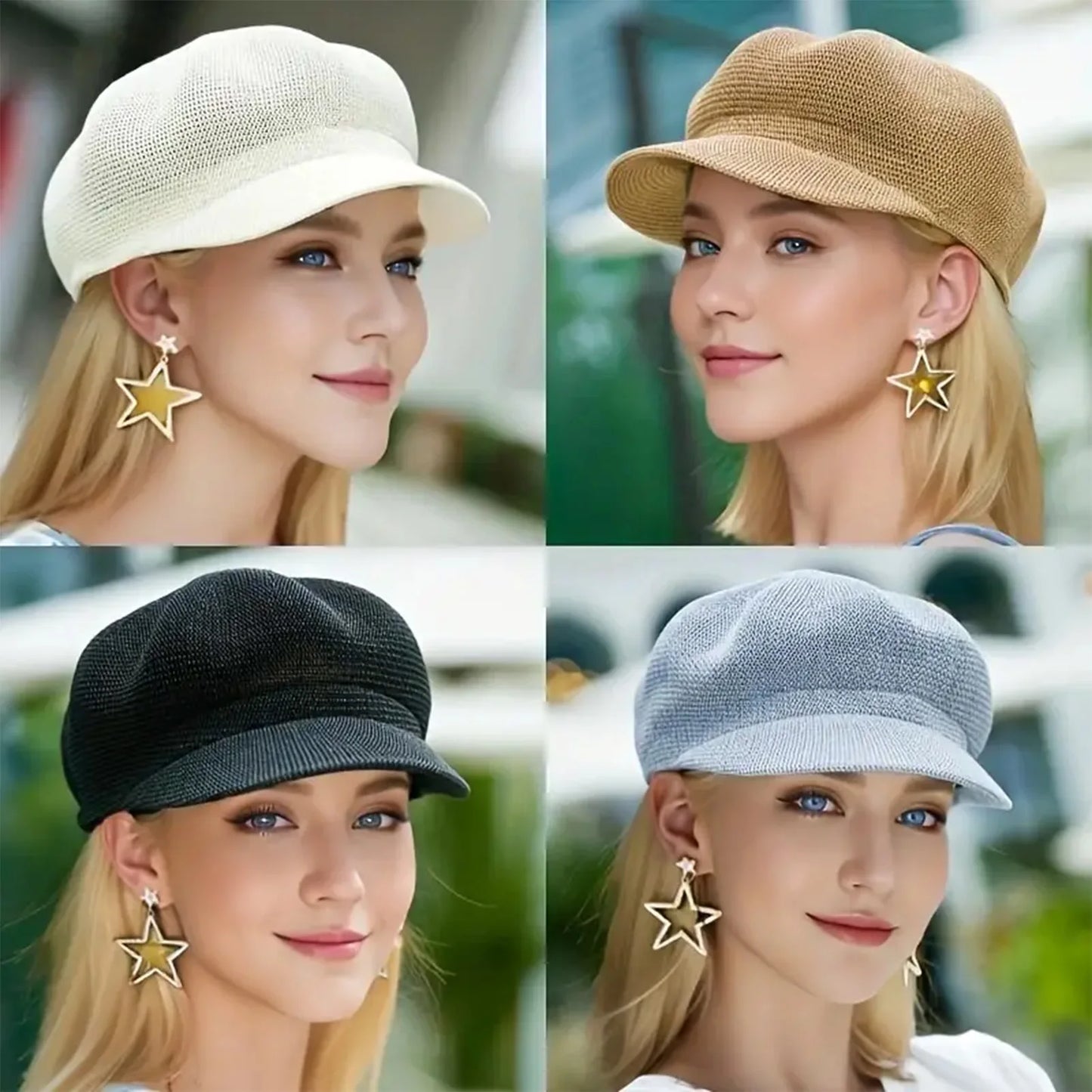 Retro Beret Caps for Women, Breathable Mesh Material, Solid Color Beret for Outdoors